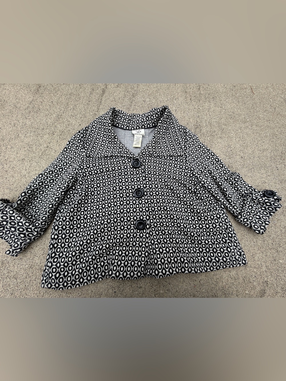 IXE Women Black White Geometric Knit Button-Front Blazer Sweater XL Vintage